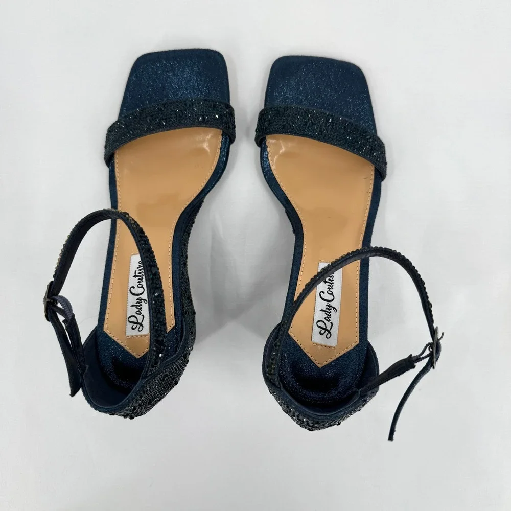 Black Beaded Ankle-Strap Wedge Sandals